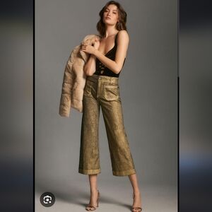 Anthropologie Metallic Gold Cropped Pants